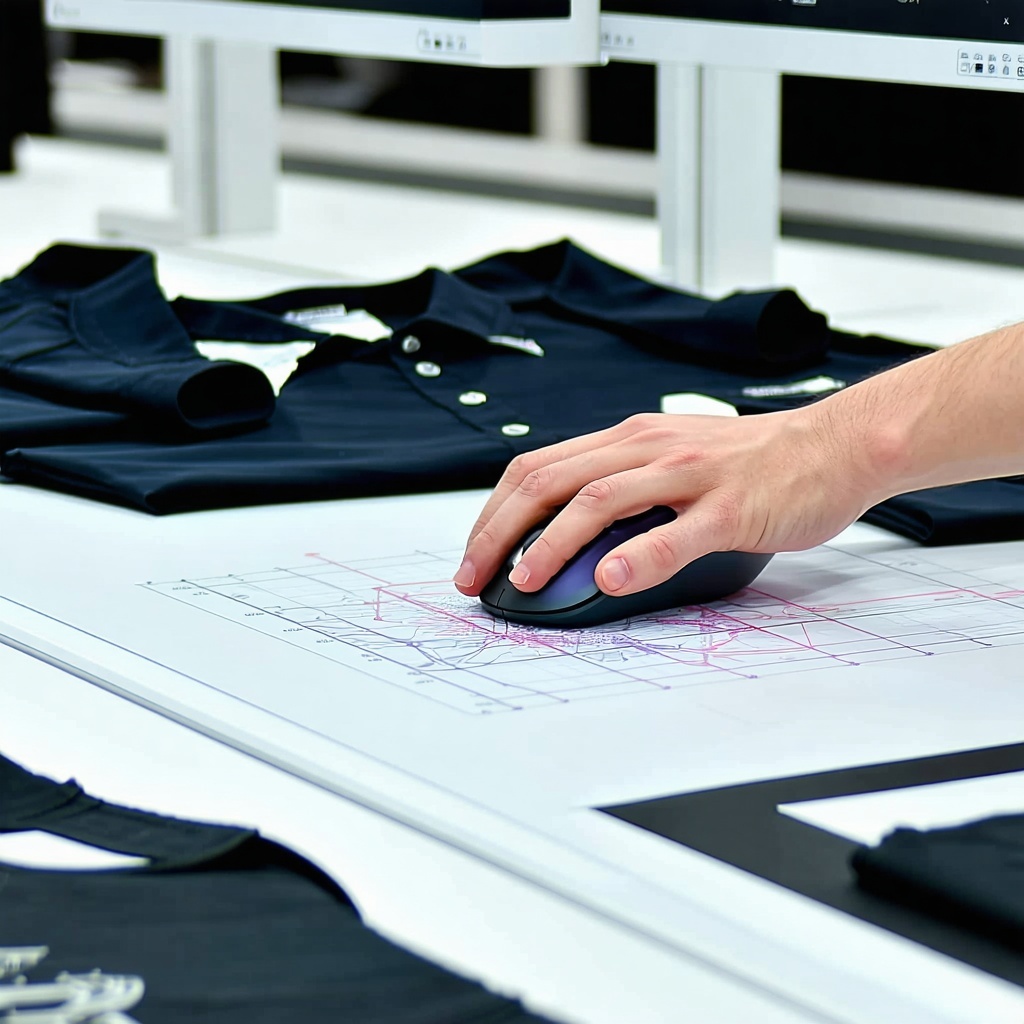 create an image of an apparel digitinzing station with a person digitizing using a mouse-1-1 create an image of an apparel digitinzing station with a person digitizing using a mouse-1-1